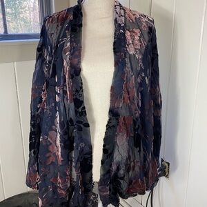 Anthropologie Black Burnout Velvet Floral Kimono